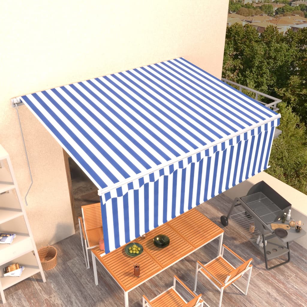 Tenda Sole Retrattile Manuale con Parasole 4x3m Blu e Bianco 3069296