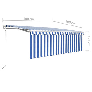 Tenda Automatica Parasole Sensore Vento e LED 4x3m Blu e Bianca 