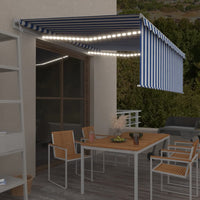 Tenda Automatica Parasole Sensore Vento e LED 4x3m Blu e Bianca 