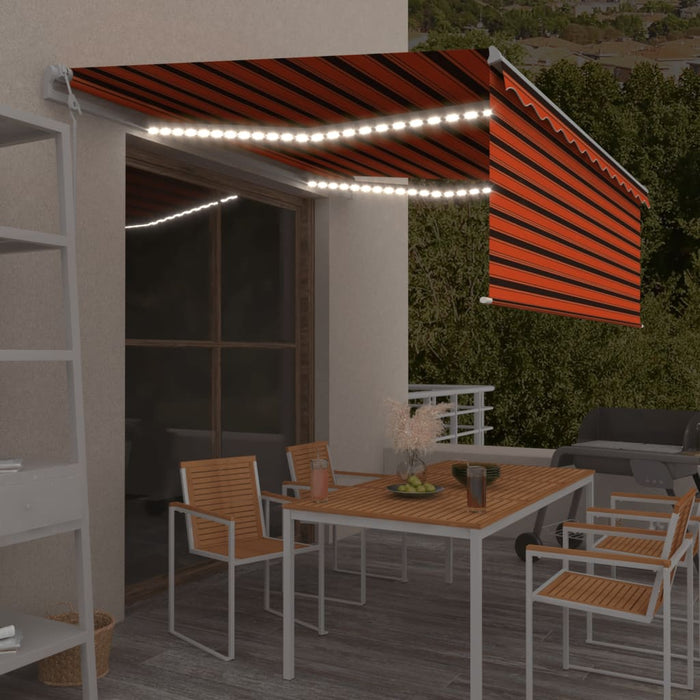 Tenda Automatica Parasole Sensore Vento LED 4x3m ArancioMarrone 