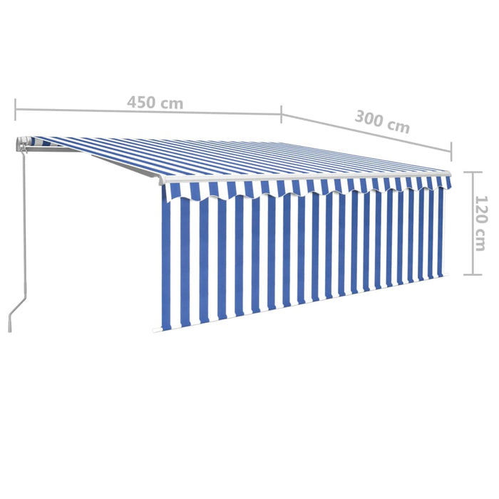 Tenda da Sole Retrattile Manuale e Parasole 4,5x3m Blu e Bianca 3069316