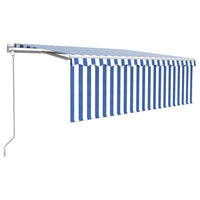 Tenda Automatica Parasole LED Sensore Vento 4,5x3 m Blu Bianco 3069331