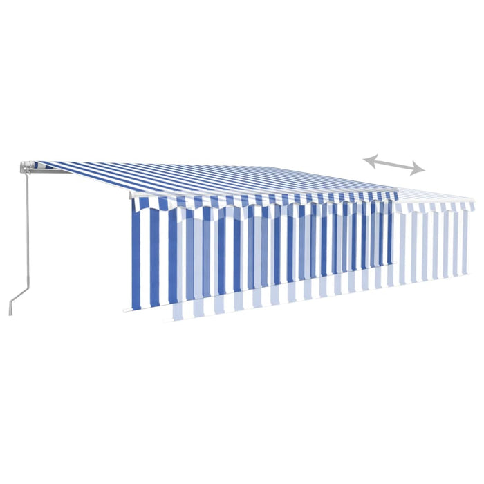 Tenda Sole Retrattile Manuale con LED 5x3m Blu e Bianco 3069341