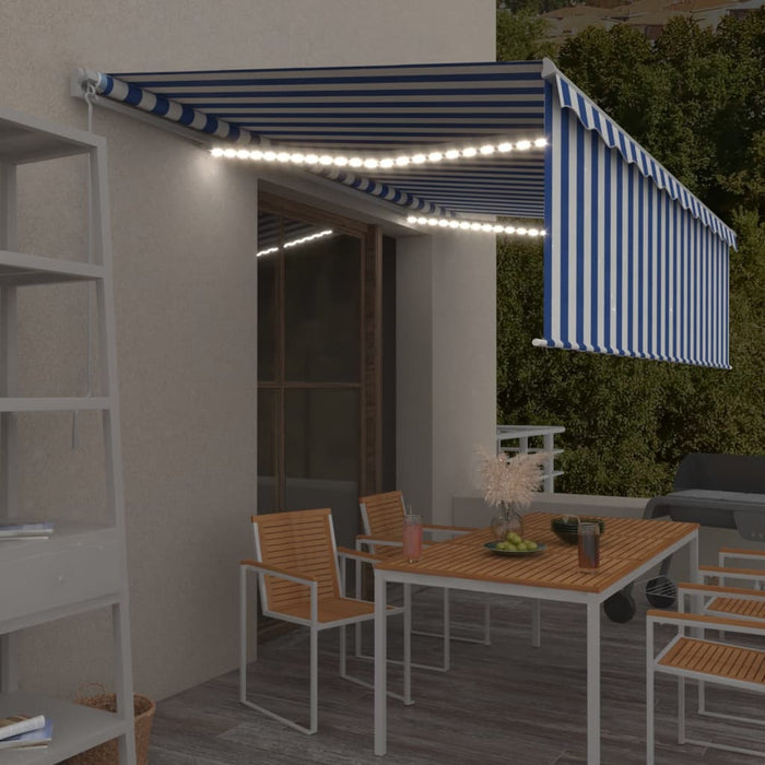 Tenda Sole Retrattile Manuale con LED 5x3m Blu e Bianco 3069341