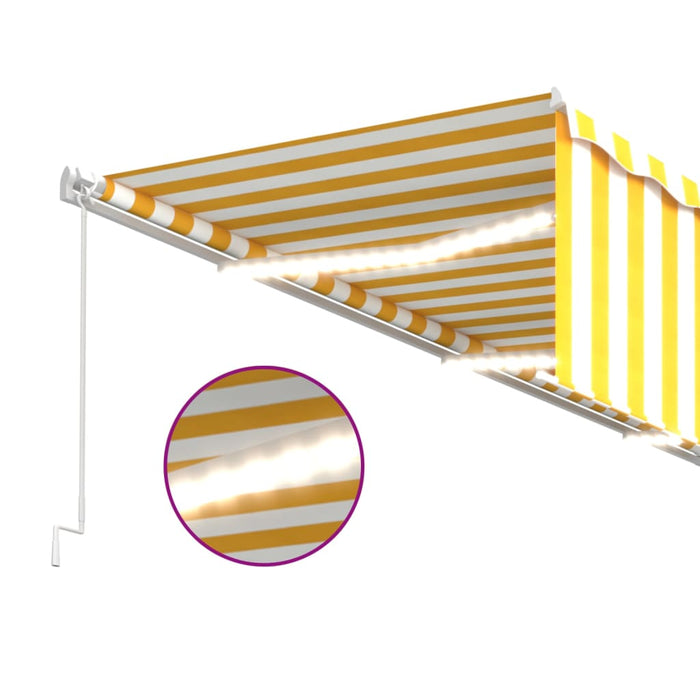 Tenda Retrattile Manuale con Parasole e LED 6x3m Gialla Bianca