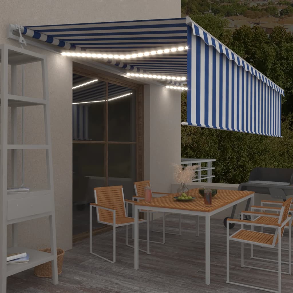 Tenda Automatica Parasole Sensore Vento LED 6x3m Blu Bianca 3069371