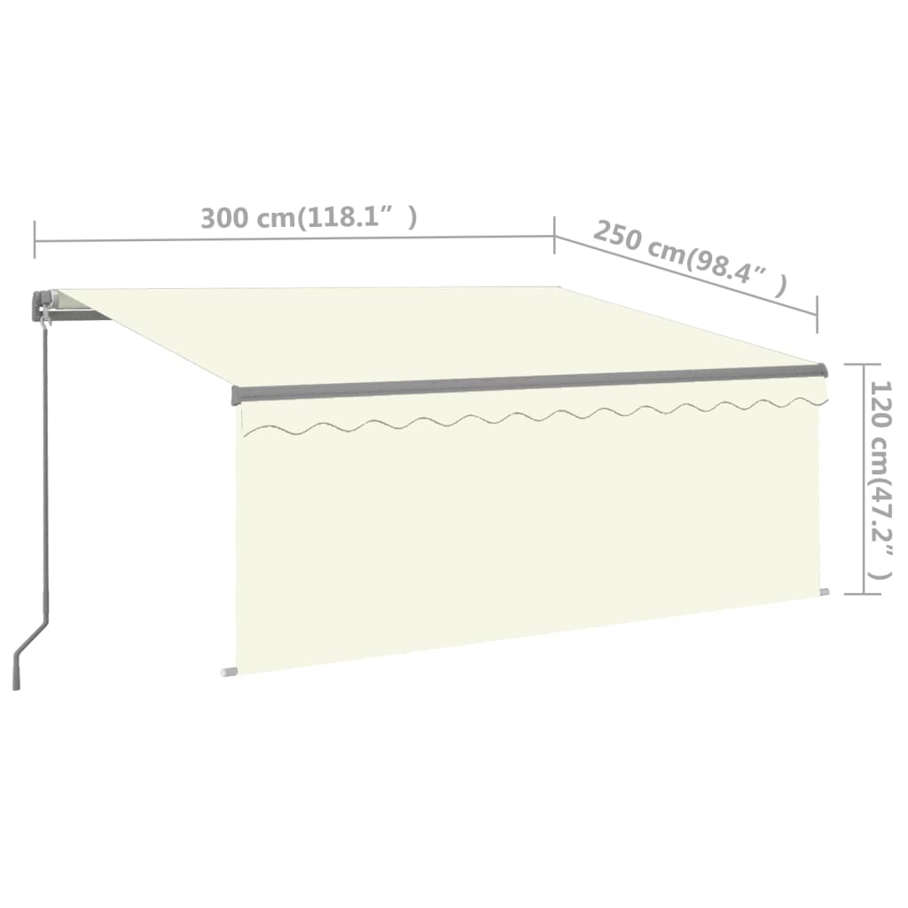 Tenda da Sole Retrattile Manuale con LED 3x2,5 m Crema 3069382