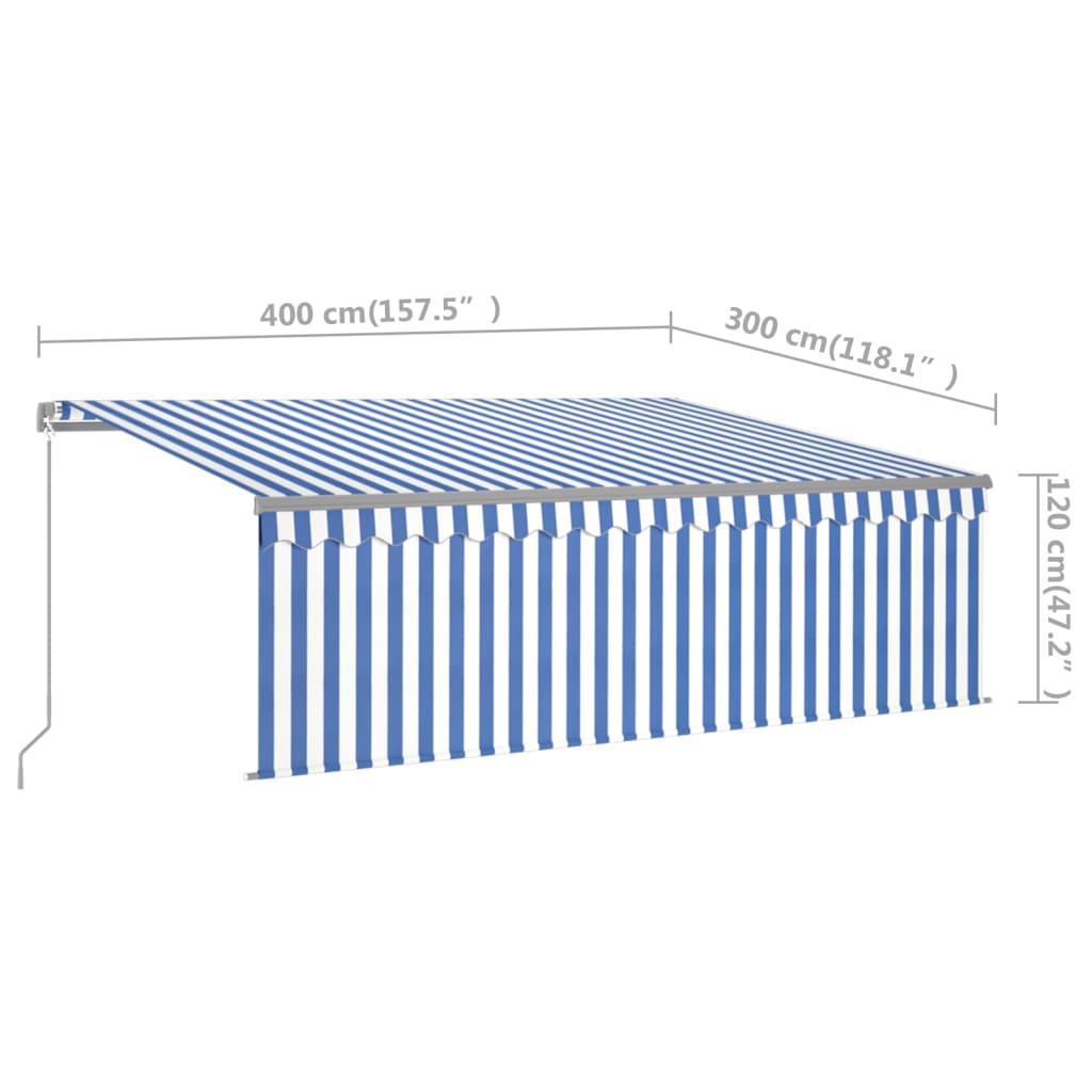 Tenda da Sole Retrattile Manuale con Parasole 4x3m Blu e Bianca