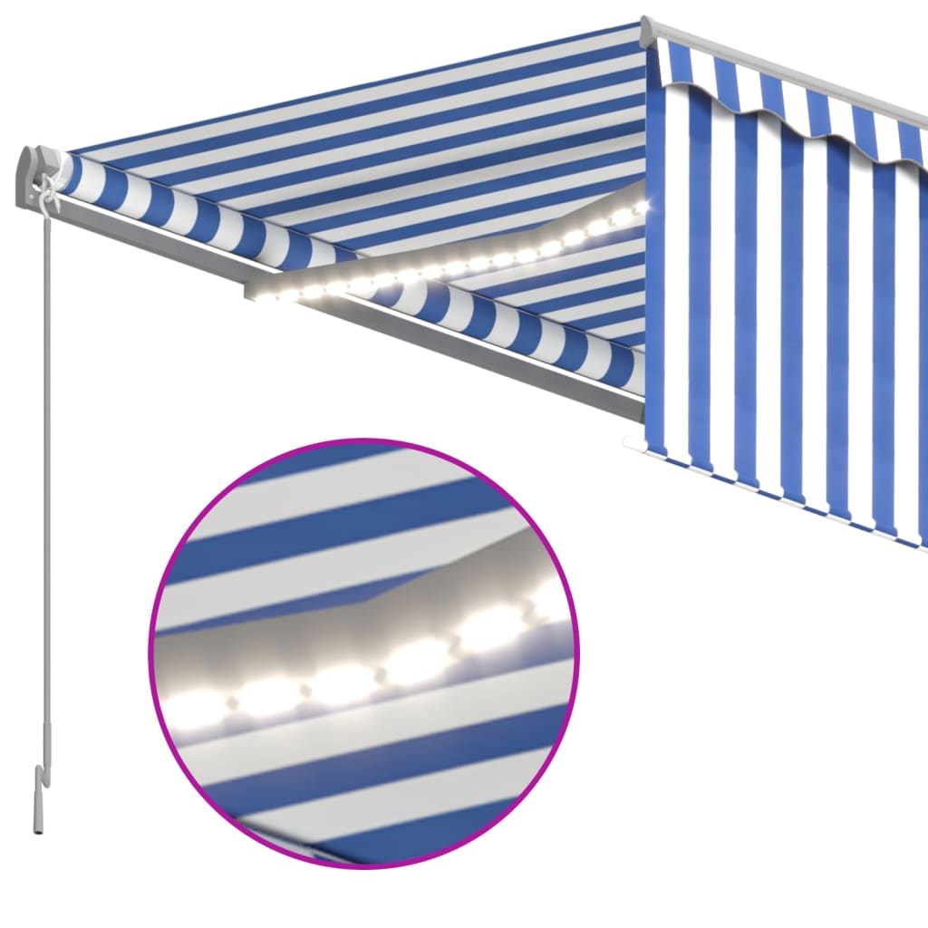 Tenda Sole Retrattile Manuale Parasole e LED 4x3 m Blu e Bianco cod mxl 43783