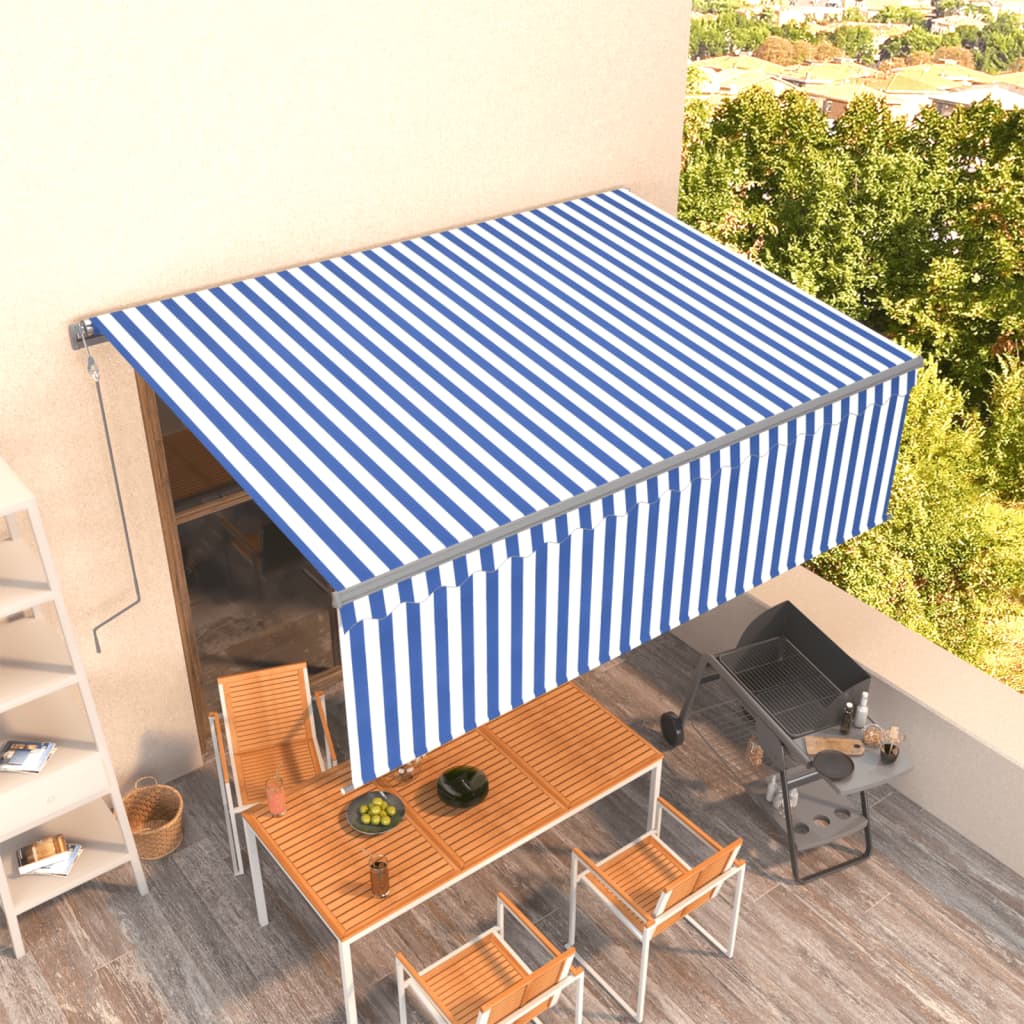 Tenda Sole Retrattile Automatica con Parasole 4x3m Blu Bianca  