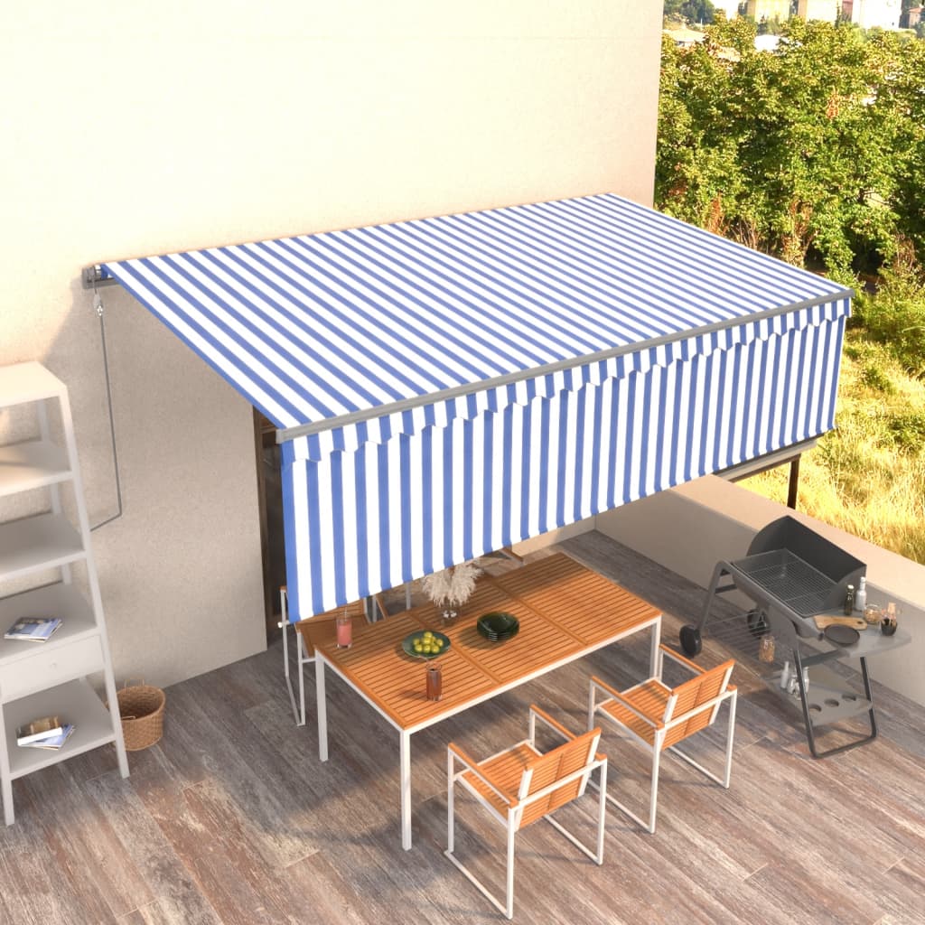 Tenda Sole Retrattile Automatica Parasole 5x3 m Blu Bianco 3069466