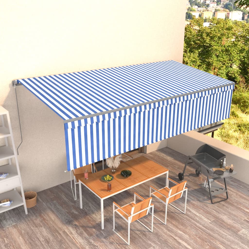 Tenda Sole Retrattile Manuale con Parasole 6x3m Blu e Bianc6 3069476