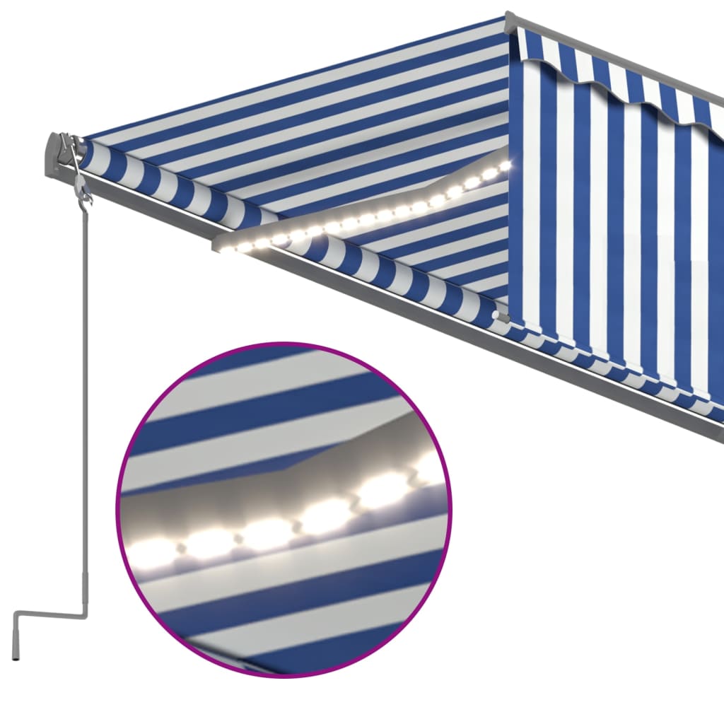 Tenda Retrattile Manuale con Parasole e LED 6x3m Blu Bianca cod mxl 43839