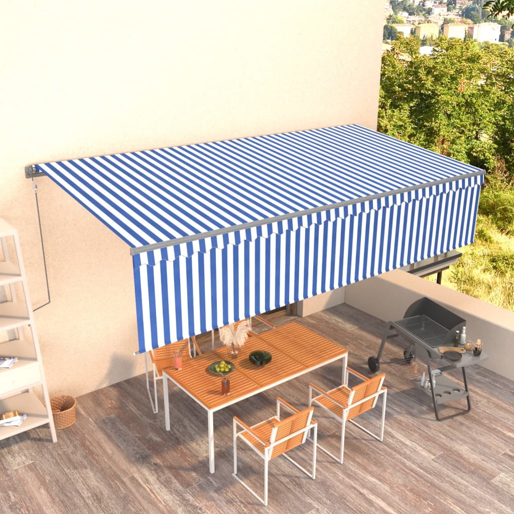 Tenda Sole Retrattile Automatica con Parasole 6x3 m Blu Bianca cod mxl 60898