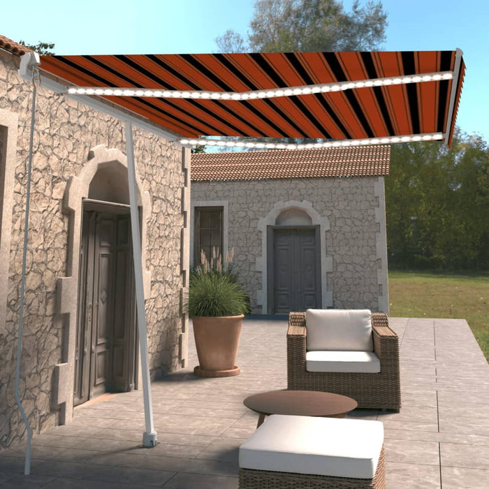 Tenda da Sole Manuale con LED 300x250cm Arancione e Marrone 3069505