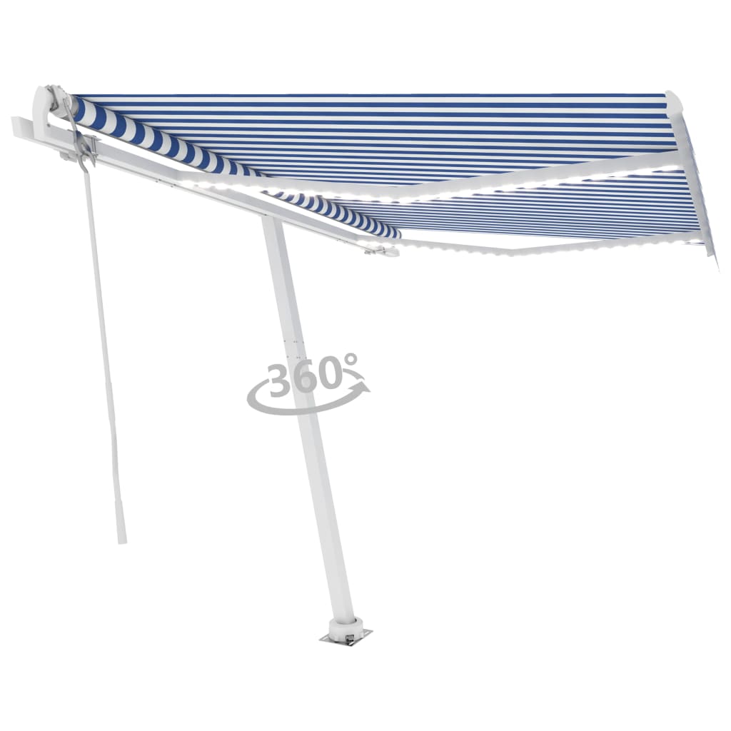 Tenda Automatica con Sensore Vento e LED 300x250 cm Blu Bianca 3069511