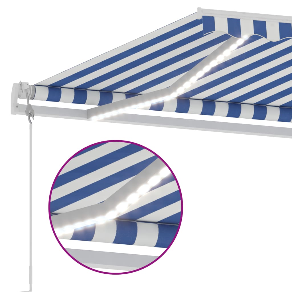 Tenda Automatica con Sensore Vento e LED 300x250 cm Blu Bianca 3069511