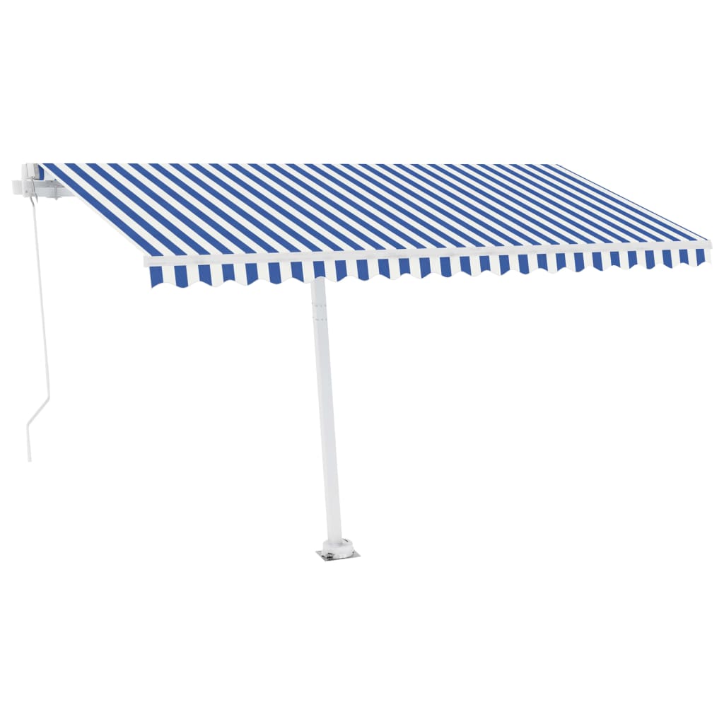 Tenda da Sole Retrattile Manuale con Palo 400x300 cm Blu Bianca