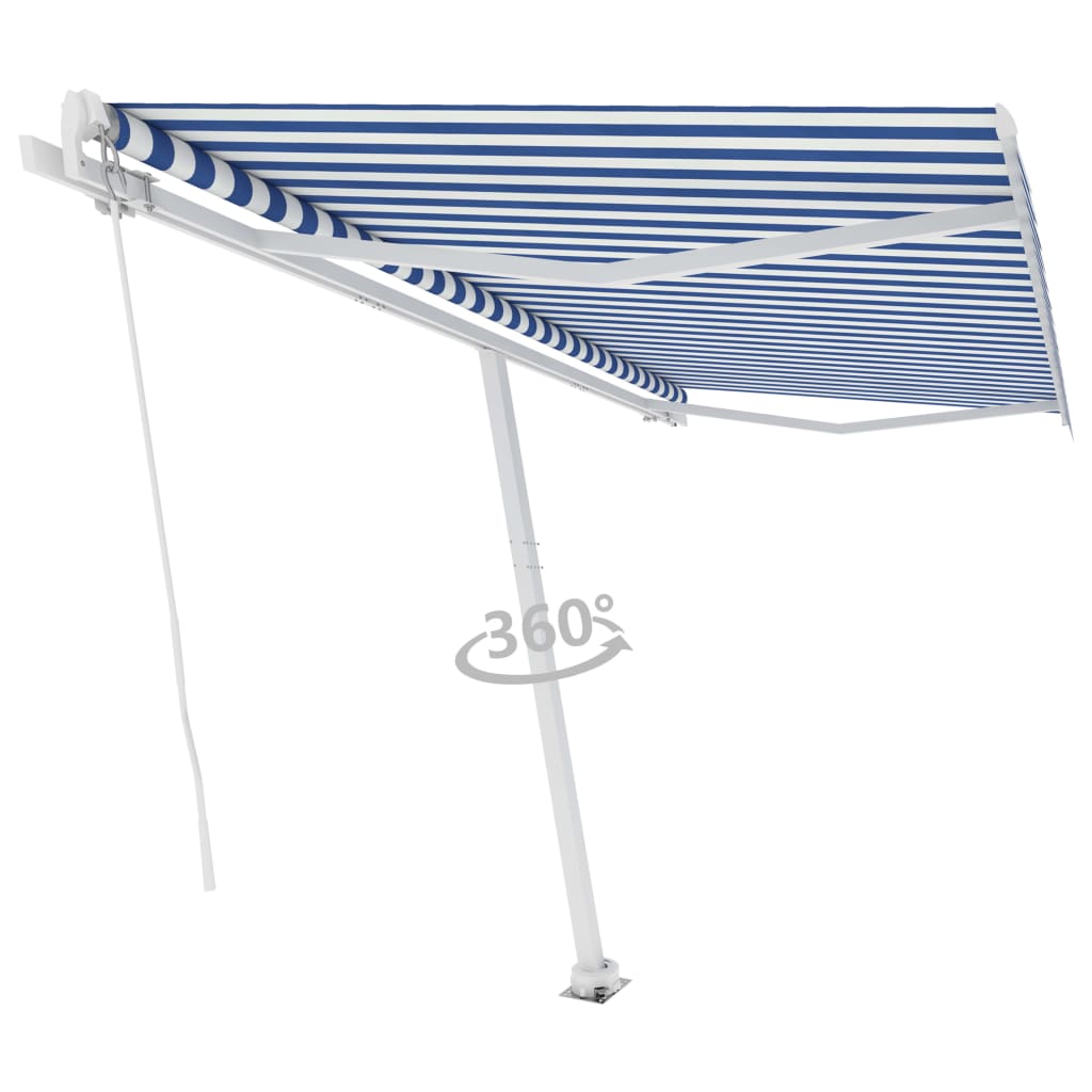 Tenda da Sole Retrattile Manuale con Palo 400x300 cm Blu Bianca