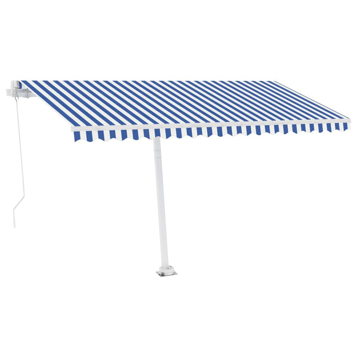 Tenda da Sole Retrattile Manuale con LED 400x300cm Blu e Bianca 3069541