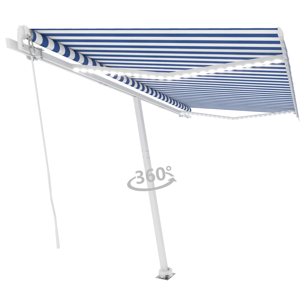 Tenda da Sole Retrattile Manuale con LED 400x300cm Blu e Bianca 3069541