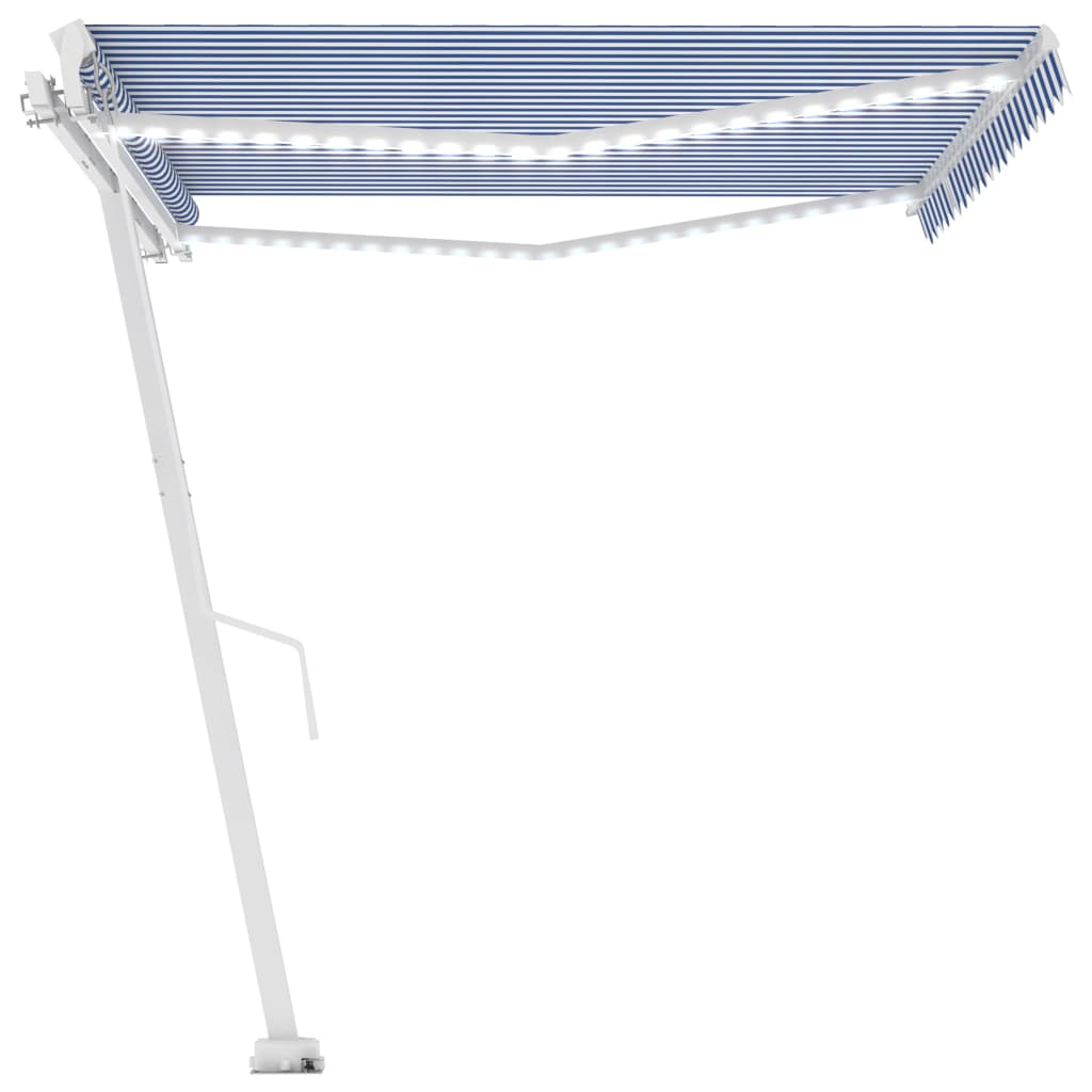 Tenda da Sole Retrattile Manuale con LED 400x300cm Blu e Bianca 3069541