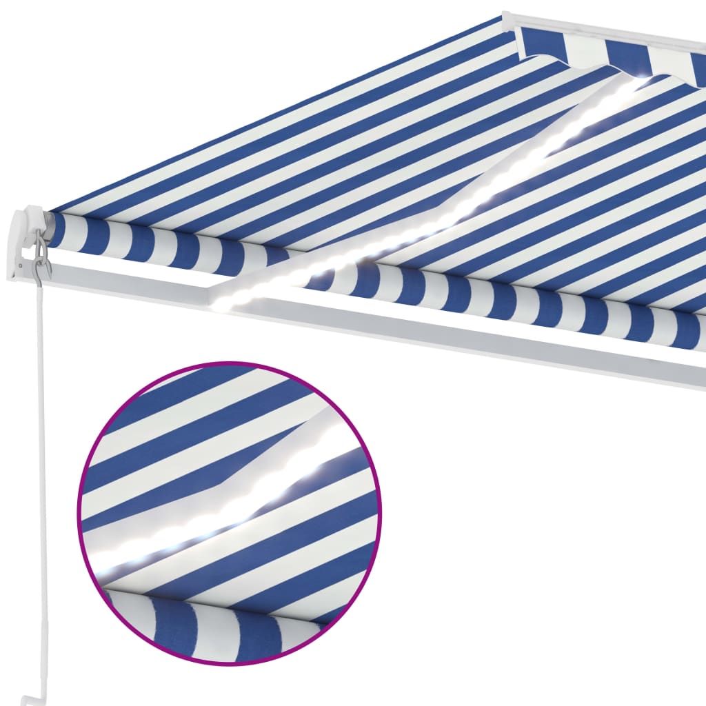 Tenda da Sole Retrattile Manuale con LED 400x300cm Blu e Bianca 3069541