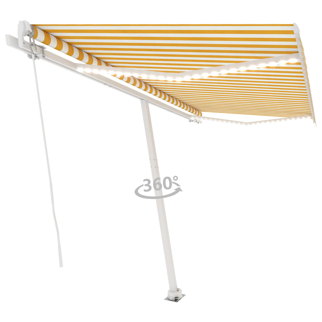 Tenda da Sole Retrattile Manuale e LED 400x300cm Gialla Bianca 3069543