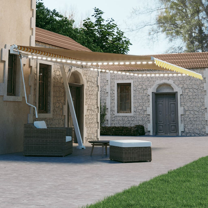 Tenda Automatica con Sensore Vento LED 400x300 cm Giallo Bianco