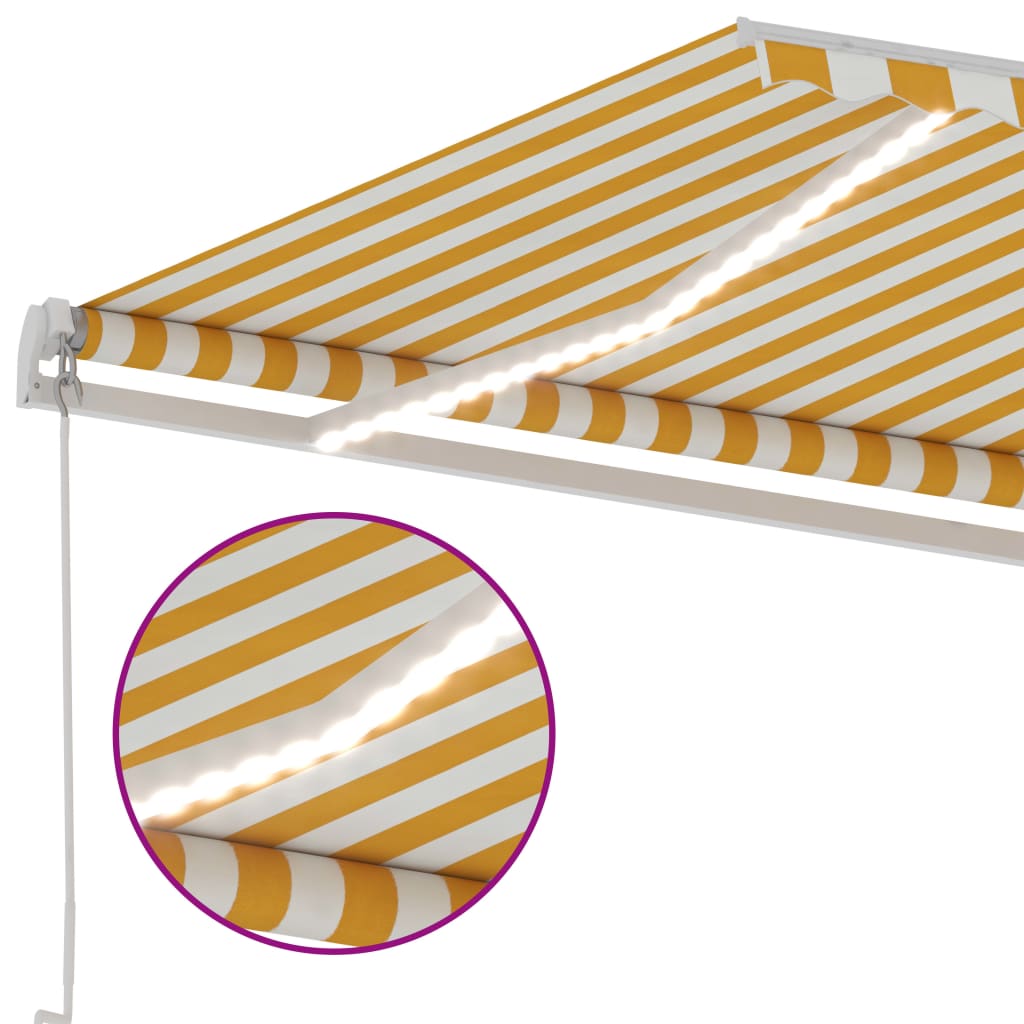 Tenda da Sole Retrattile Manuale LED 450x300 cm Gialla Bianca 3069563