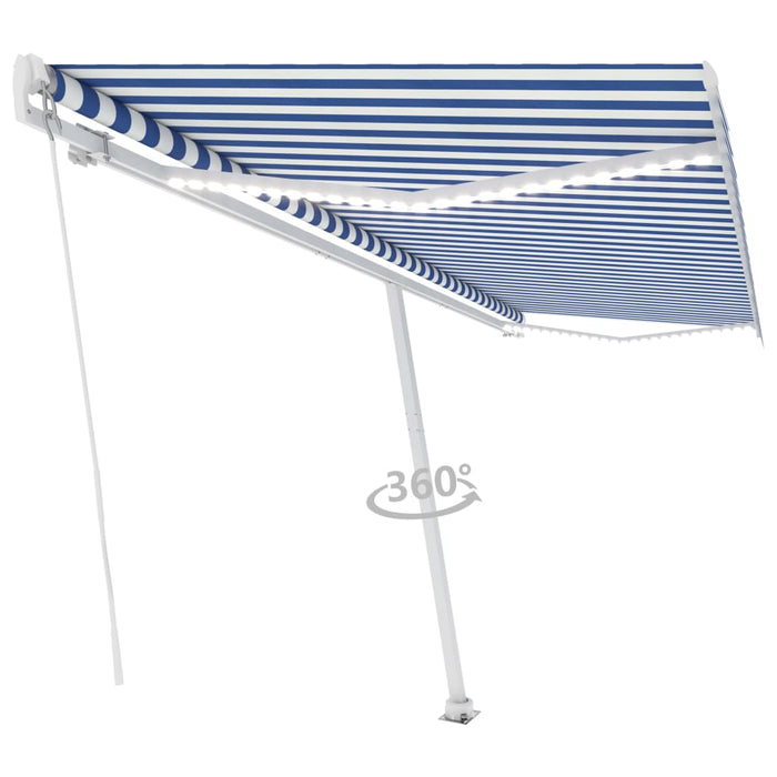 Tenda da Sole Retrattile Manuale con LED 500x300cm Blu e Bianca cod mxl 43764