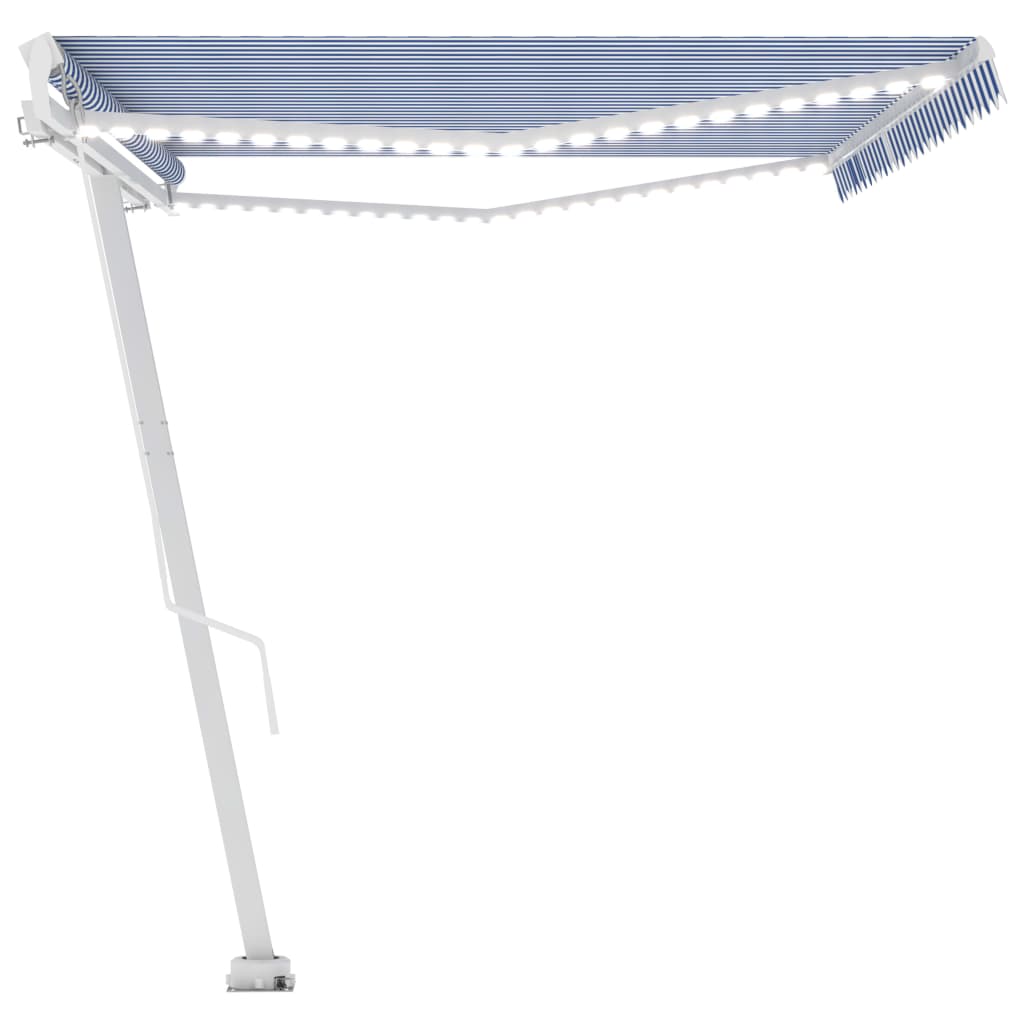 Tenda da Sole Retrattile Manuale con LED 500x300cm Blu e Bianca 3069581