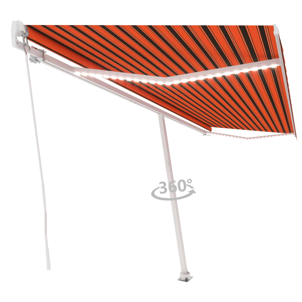 Tenda da Sole Retrattile Manuale LED 500x300 cm Arancio Marrone cod mxl 39710