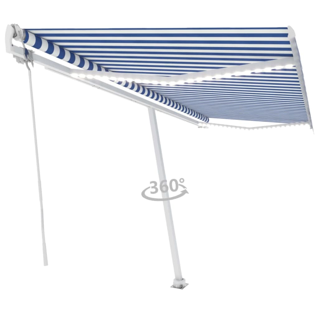 Tenda Automatica con Sensore Vento e LED 500x300 cm Blu Bianca 3069591