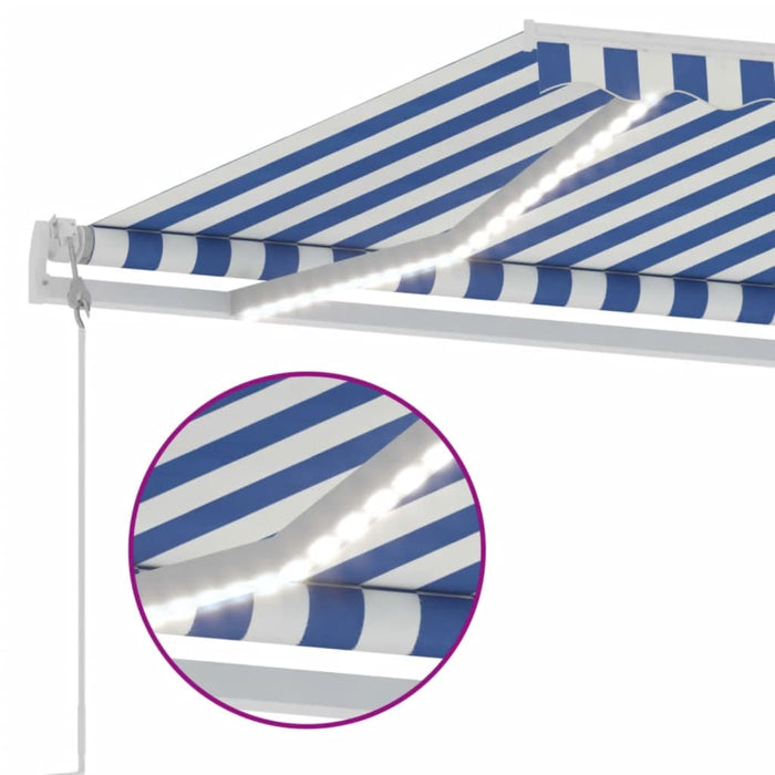 Tenda Automatica con Sensore Vento e LED 500x300 cm Blu Bianca 3069591