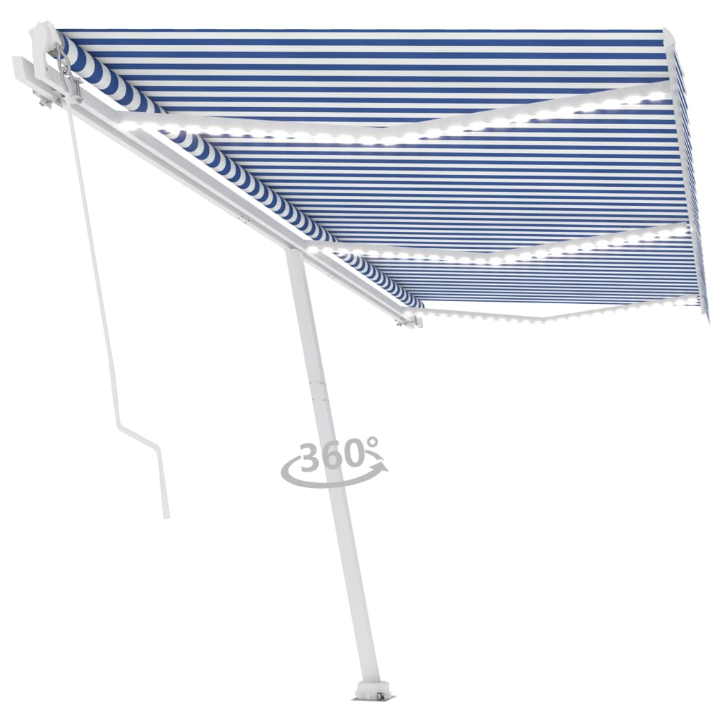 Tenda da Sole Retrattile Manuale con LED 600x300cm Blu e Bianca cod mxl 43699