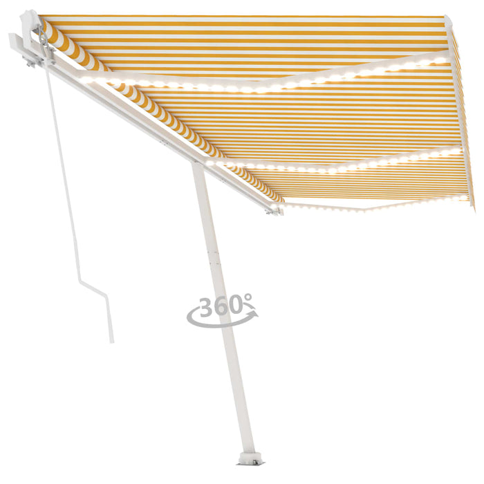 Tenda da Sole Retrattile Manuale e LED 600x300cm Gialla Bianca 3069603