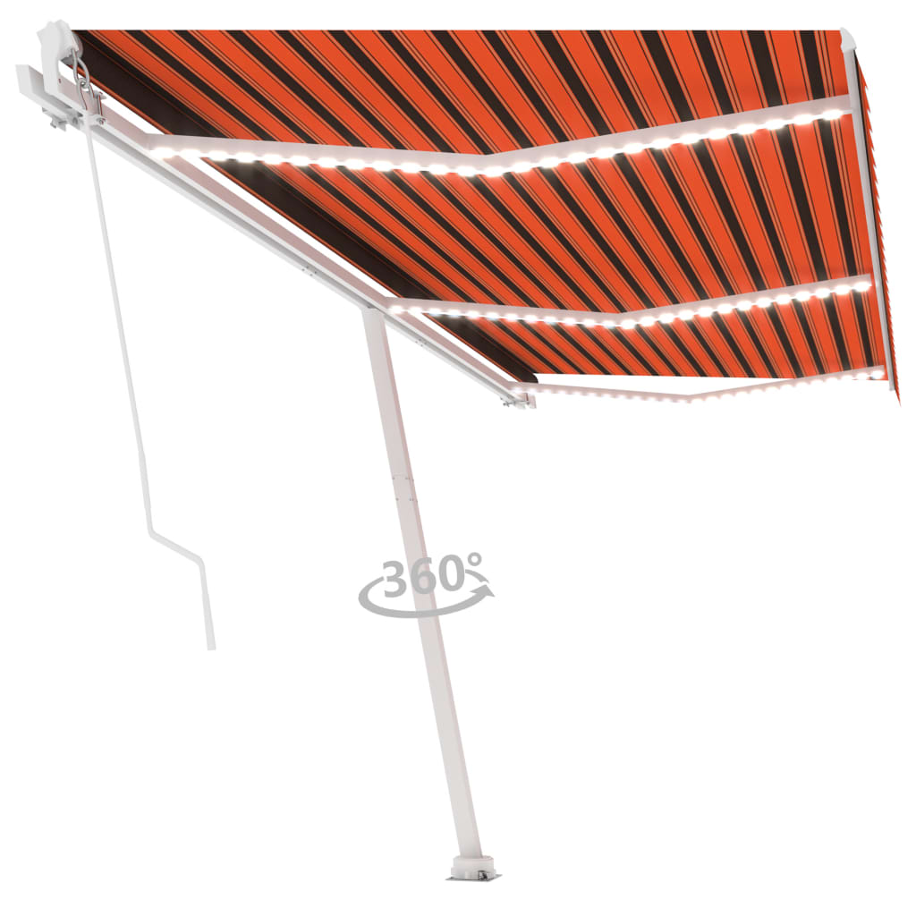 Tenda da Sole Retrattile Manuale LED 600x300 cm Arancio Marrone 3069605