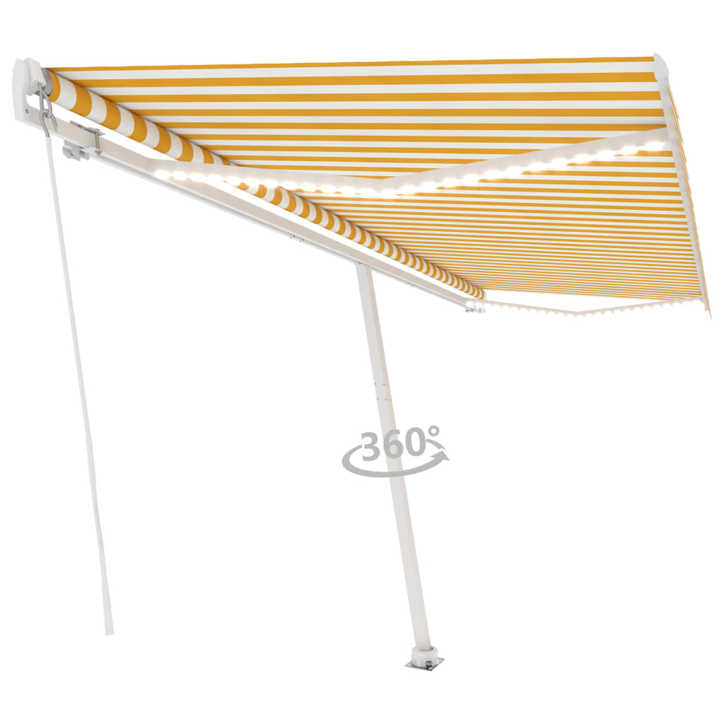 Tenda da Sole Retrattile Manuale LED 500x350 cm Gialla e Bianca cod mxl 43737