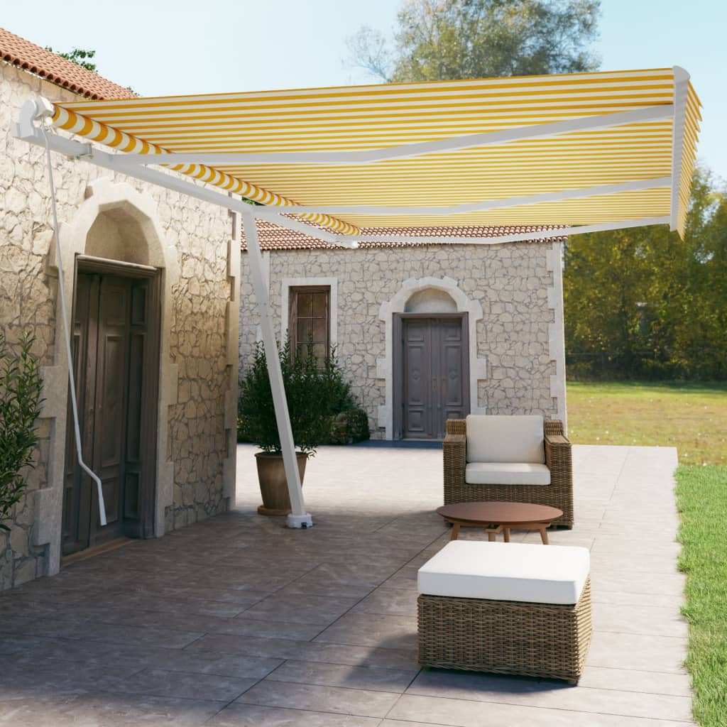 Tenda Retrattile Manuale Autoportante 600x350 cm Gialla Bianca cod mxl 43751