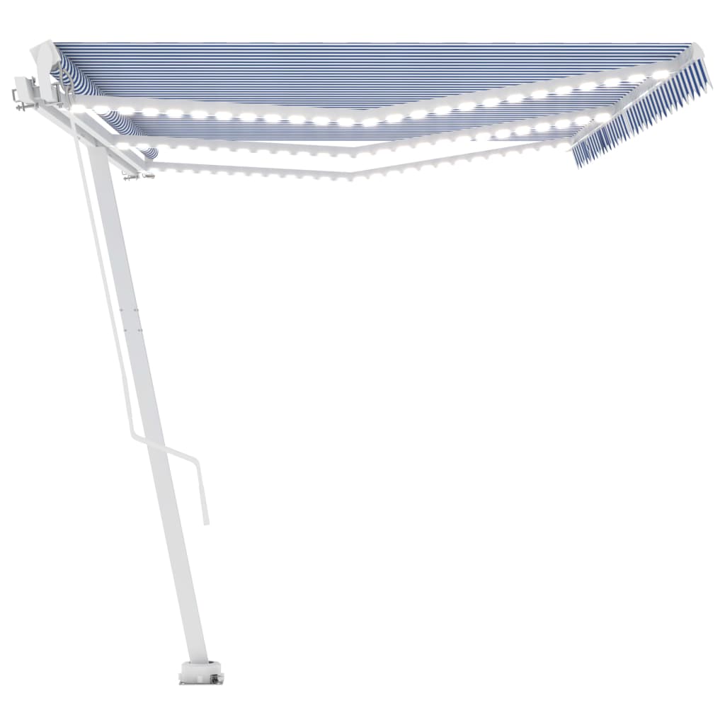 Tenda da Sole Retrattile Manuale con LED 600x350 cm Blu Bianco cod mxl 43829