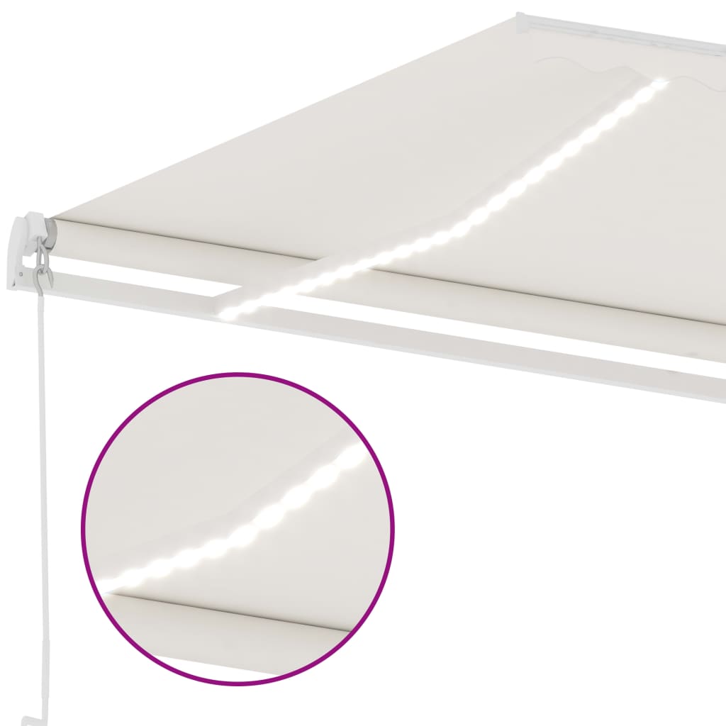 Tenda da Sole Retrattile Manuale con LED 600x350 cm Crema 3069682