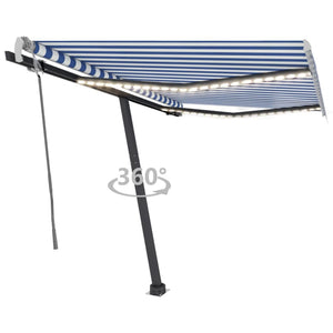 Tenda da Sole Retrattile Manuale con LED 300x250cm Blu e Bianca cod mxl 51624