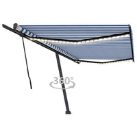 Tenda da Sole Retrattile Manuale con LED 500x300cm Blu e Bianca cod mxl 56848