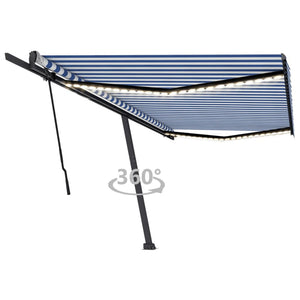 Tenda da Sole Retrattile Manuale con LED 500x300cm Blu e Bianca cod mxl 56848