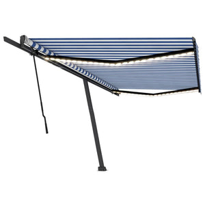 Tenda da Sole Retrattile Manuale con LED 500x300cm Blu e Bianca cod mxl 56848