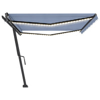 Tenda da Sole Retrattile Manuale con LED 500x300cm Blu e Bianca cod mxl 56848