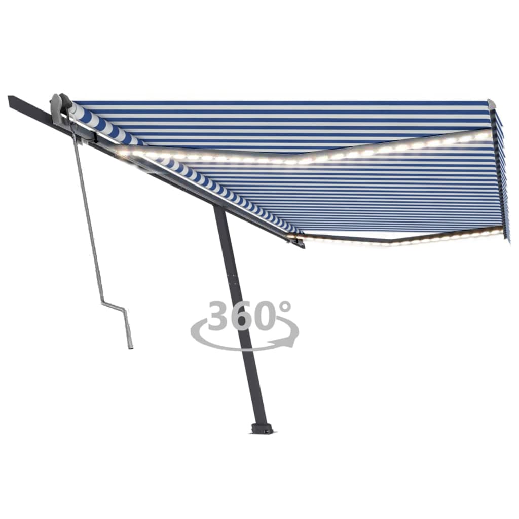 Tenda Automatica con Sensore Vento e LED 500x300 cm Blu Bianca 3069791