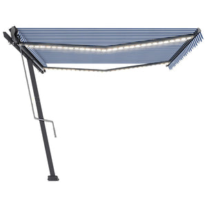 Tenda Automatica con Sensore Vento e LED 500x300 cm Blu Bianca 3069791