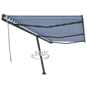 Tenda Retrattile Manuale Autoportante 600x300 cm Blu e Bianca cod mxl 43674